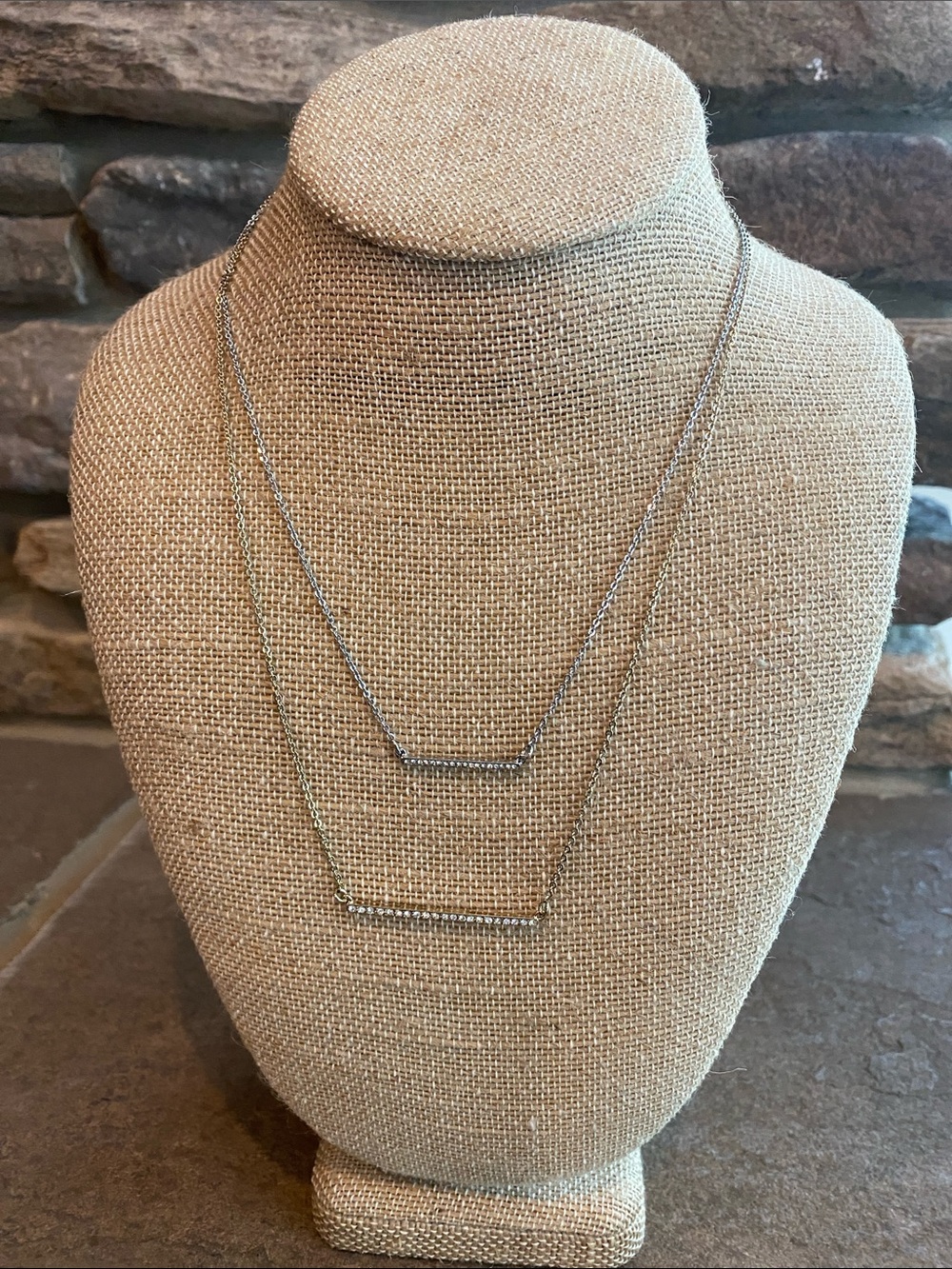 White House Black Market Convertible Double Bar Necklace (Gold/Silver)